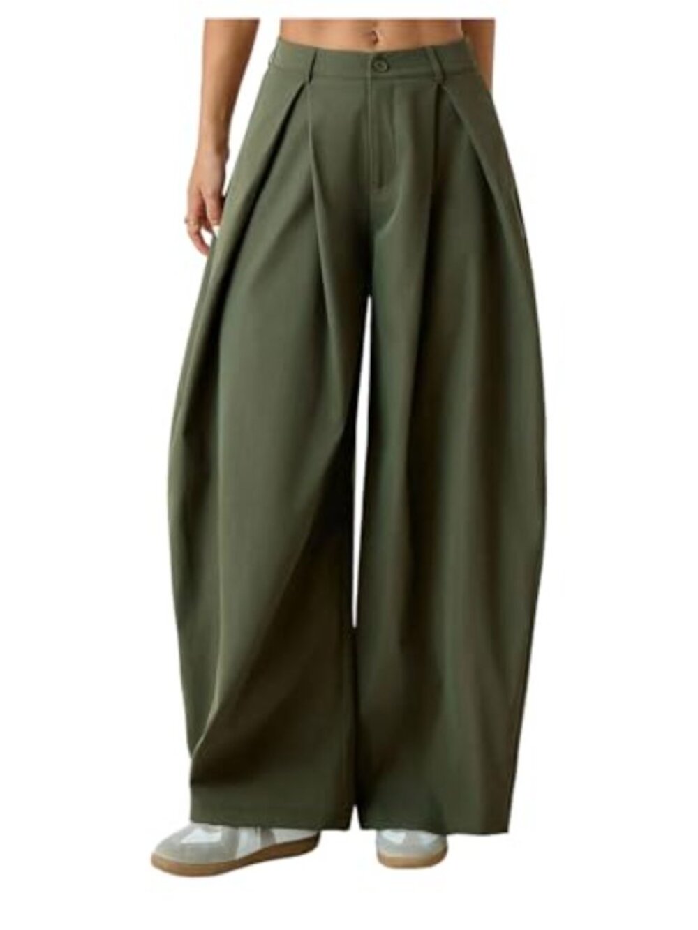 Women's Baggy Barrel Pants Pleated Low Rise Cargo Wide Leg Trousers